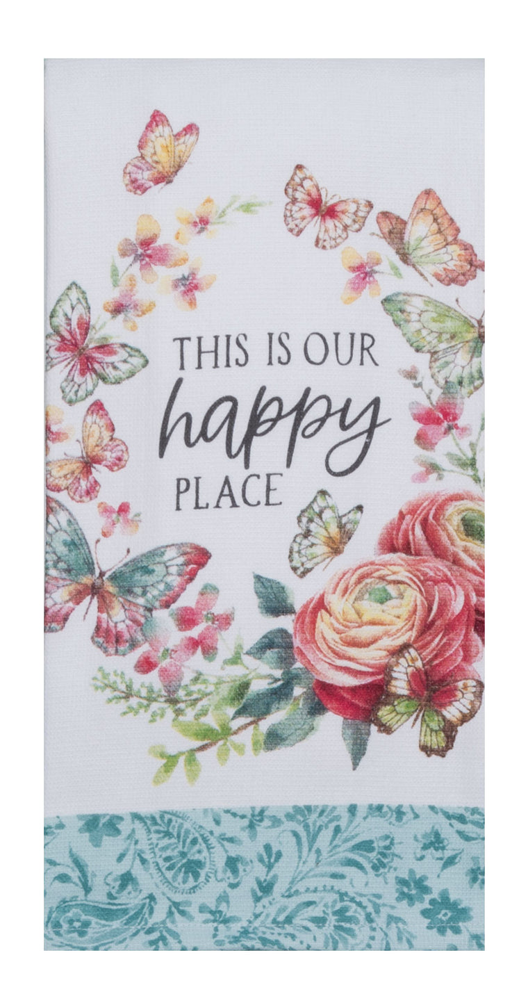 Garden Butterfly Happy Place Wreath Dual Purpose Terry Towel