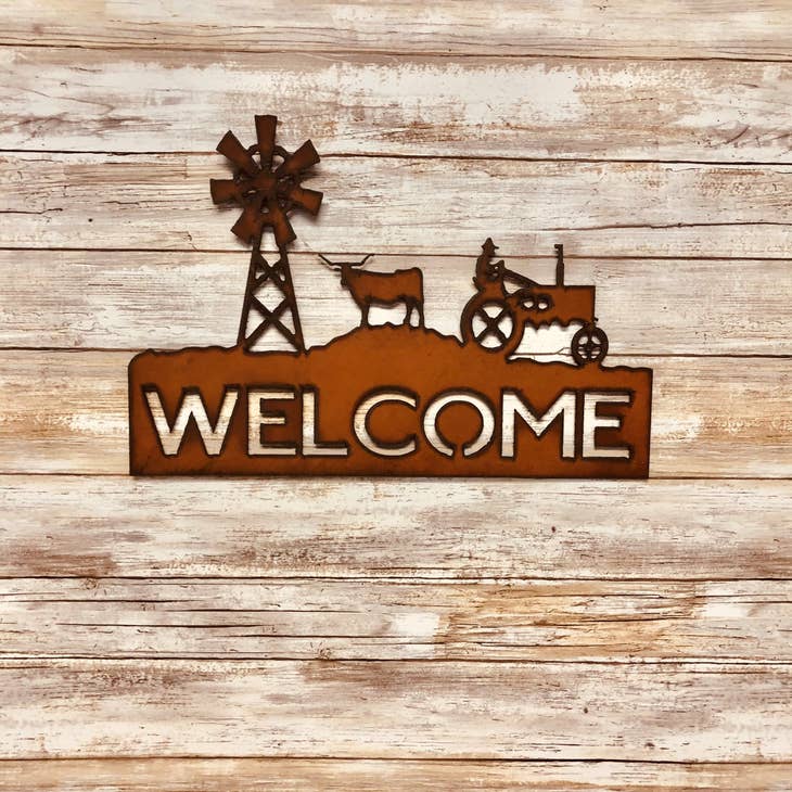 Windmill Tractor Steer Farm Welcome Sign
