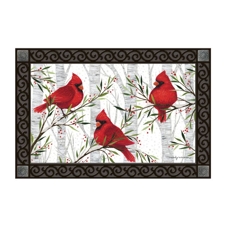 Christmas Mat Cardinals in Birch