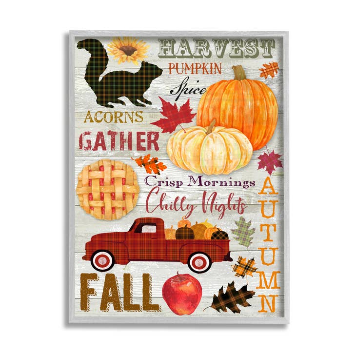 Fall Art Seasonal  Rustic Autumn Charm Gray Framed
