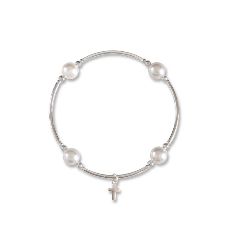 Blessing Bracelet - Charmed White Pearl & Cross   - Large