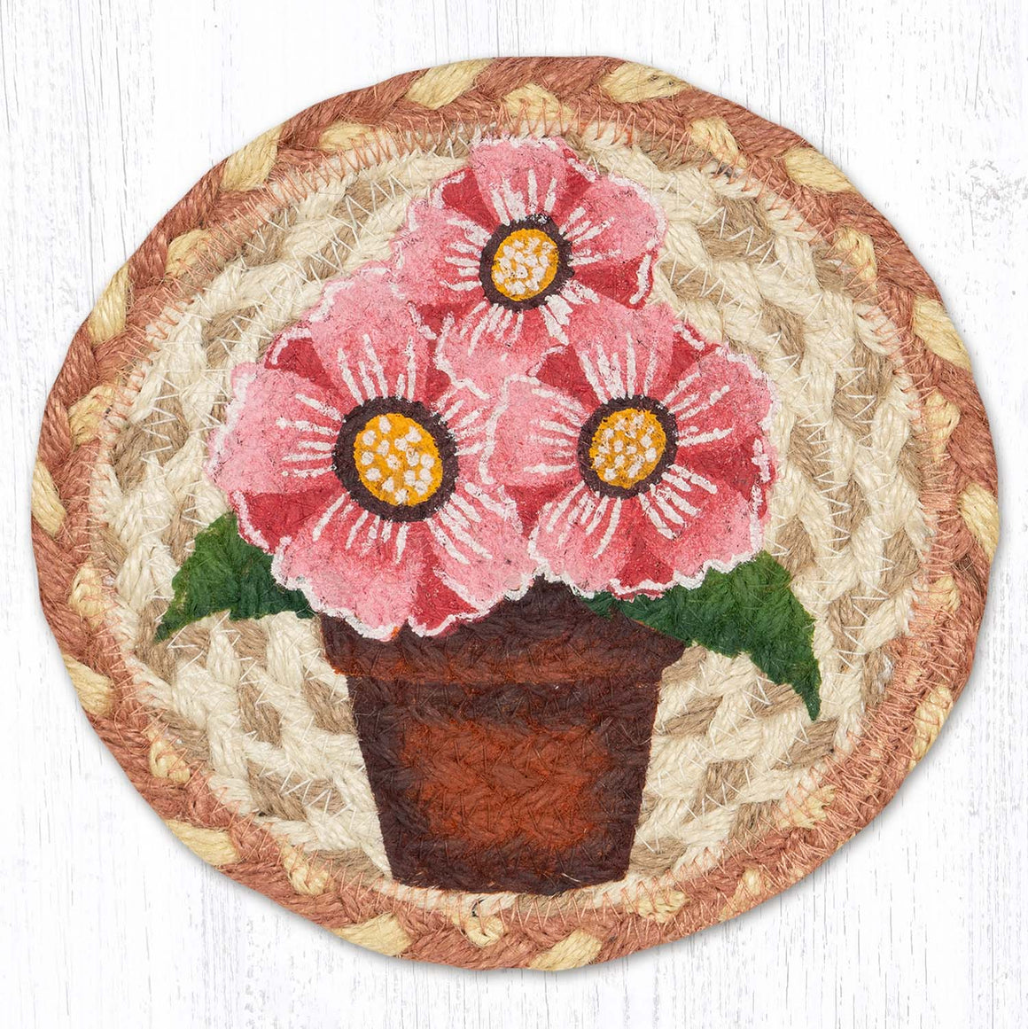 Pink Flowers in Pot Large Coaster