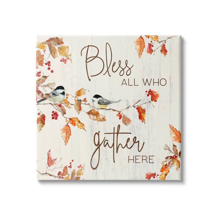 Fall Canvas Art Print - Bless All Who Gather Here Autumn Tree Birds