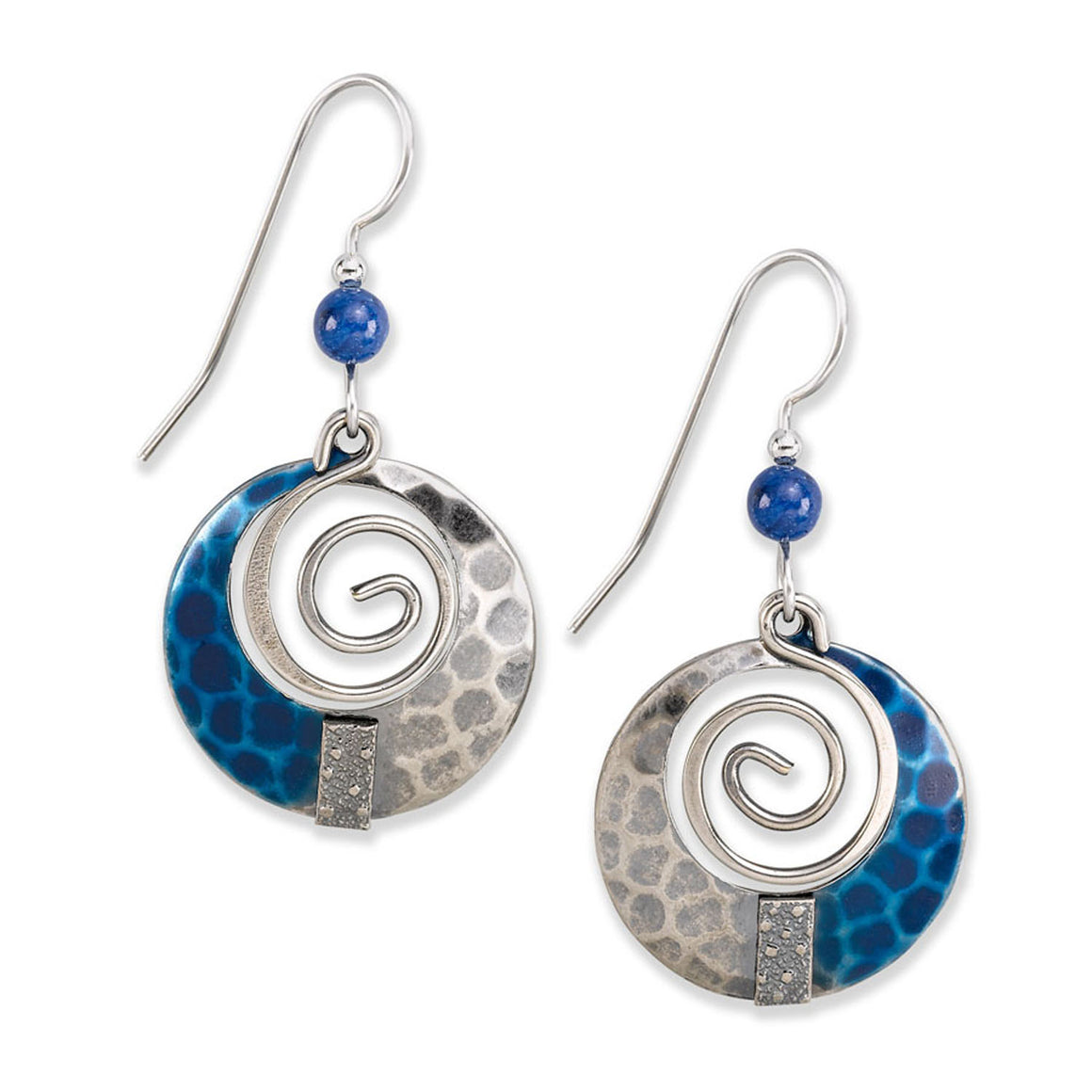 BLUE SPIRAL WITH BEADS - SILVER FOREST EARRINGS