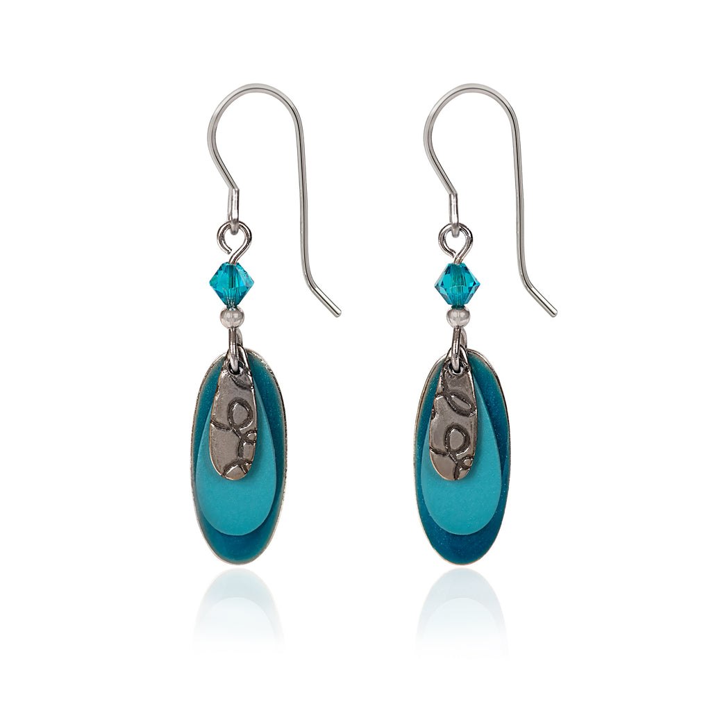 SILVER MXD TRQ LYD SHAPES - SILVER FOREST EARRINGS