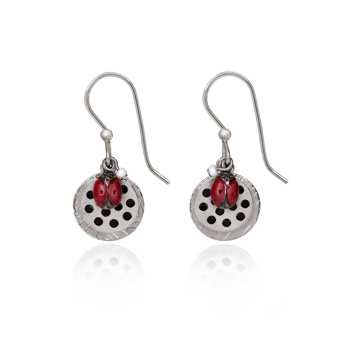 SILVER LADYBUG ON DISCS - SILVER FOREST EARRINGS