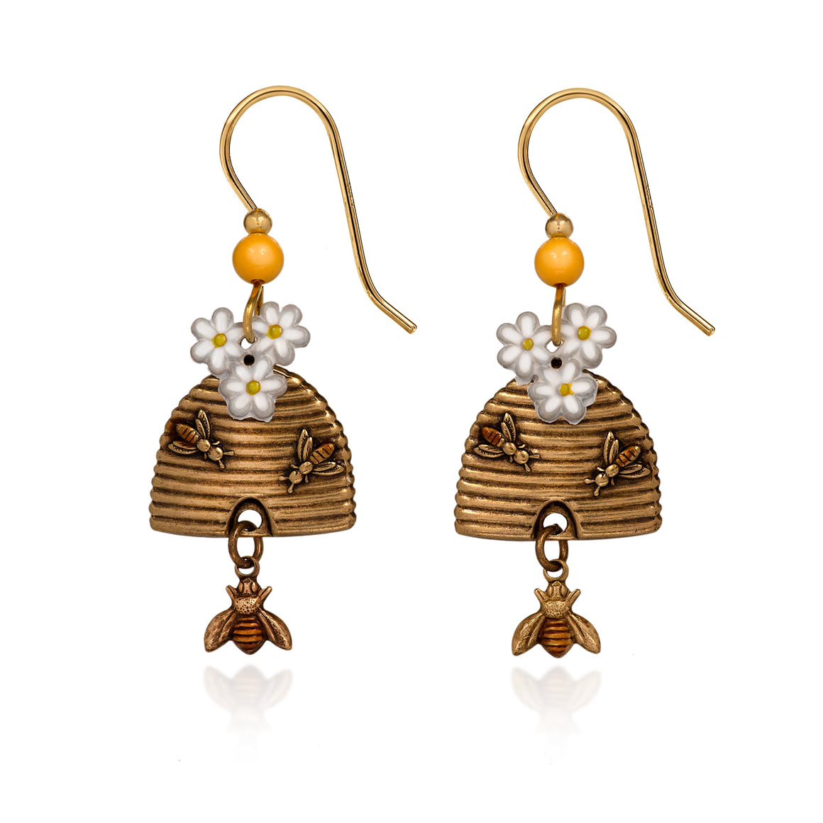 HIVE & BEE DRP & FLOWR-SILVER FOREST EARRINGS