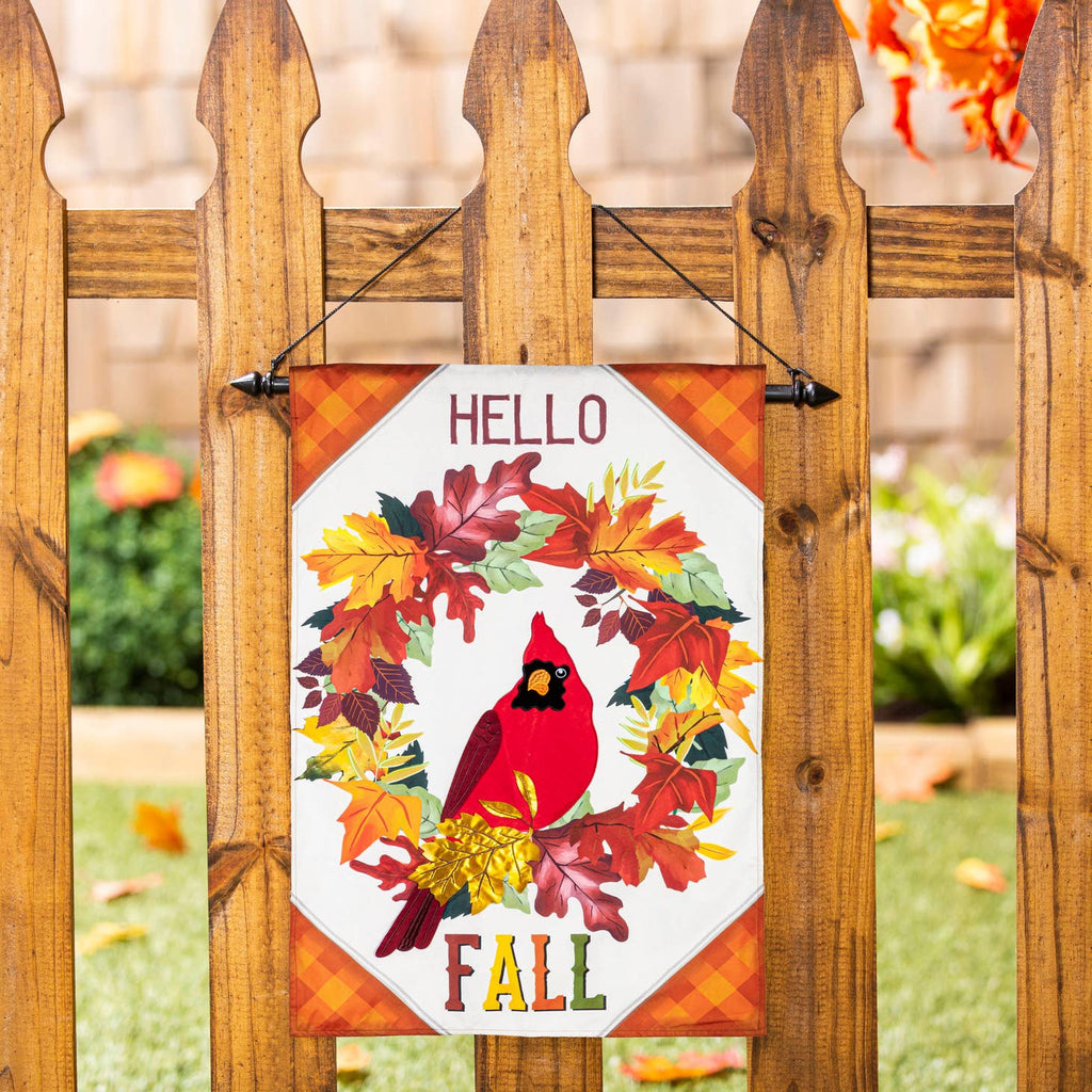 Fall Garden Flag- Hello Fall Cardinal Wreath