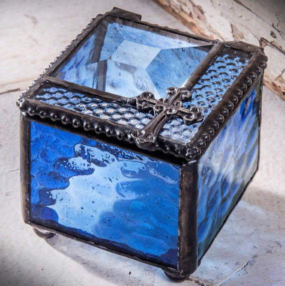 Blue Glass Rosary Box