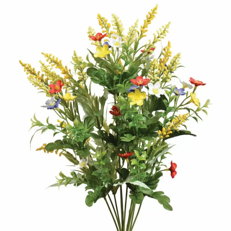 Mixed Mini Flower & Greenery Bush Yellow/Red/Blue