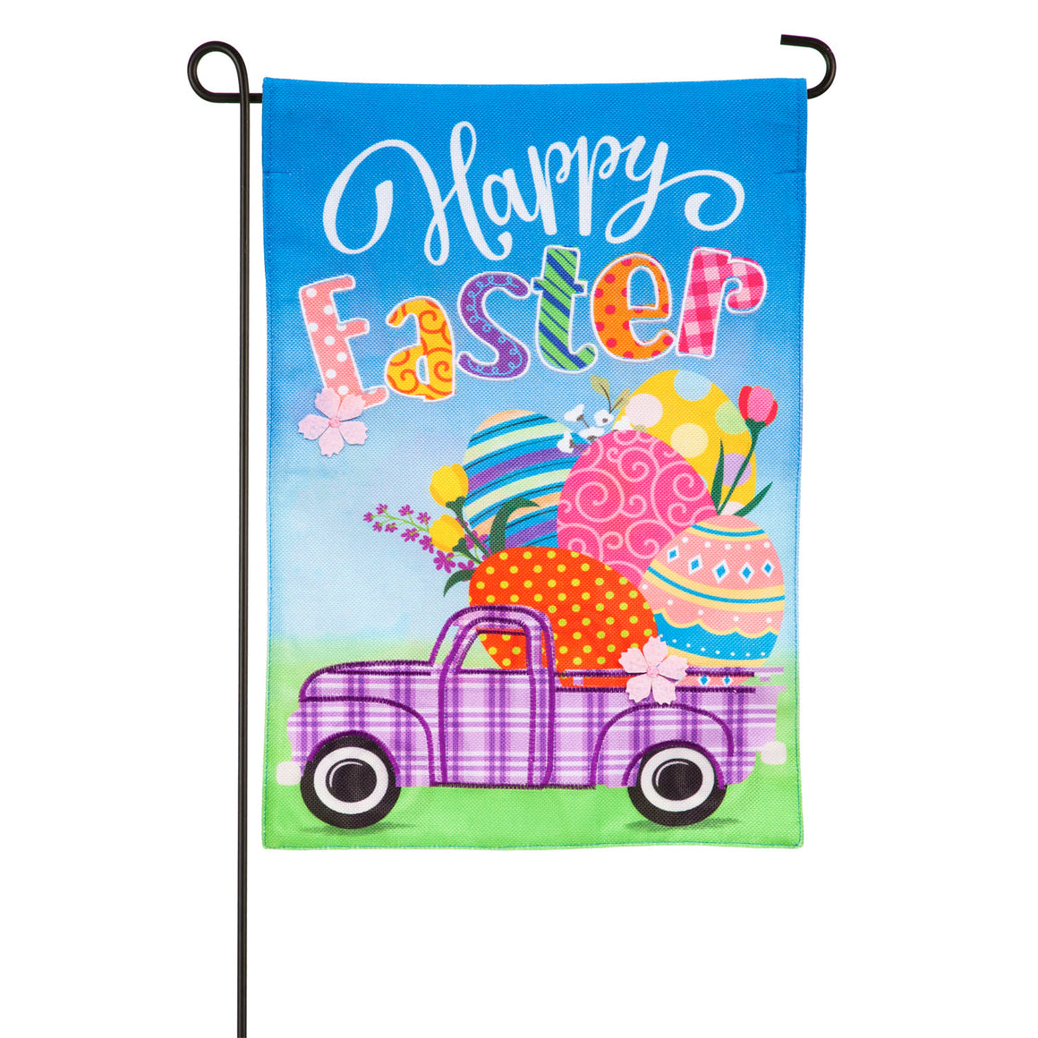 Easter Garden Flag - Easter Plaid Truck Garden Burlap