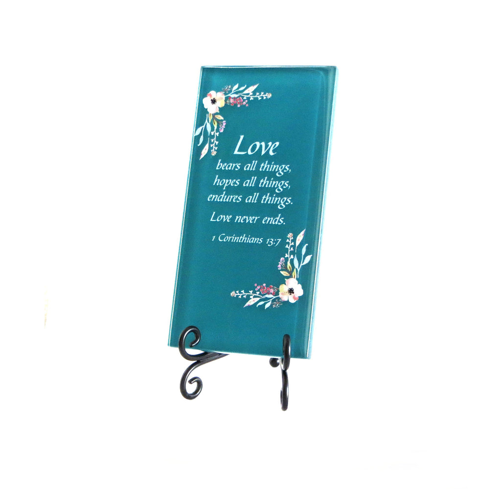 Inspirational Glass Plaque - Love Bears All Things