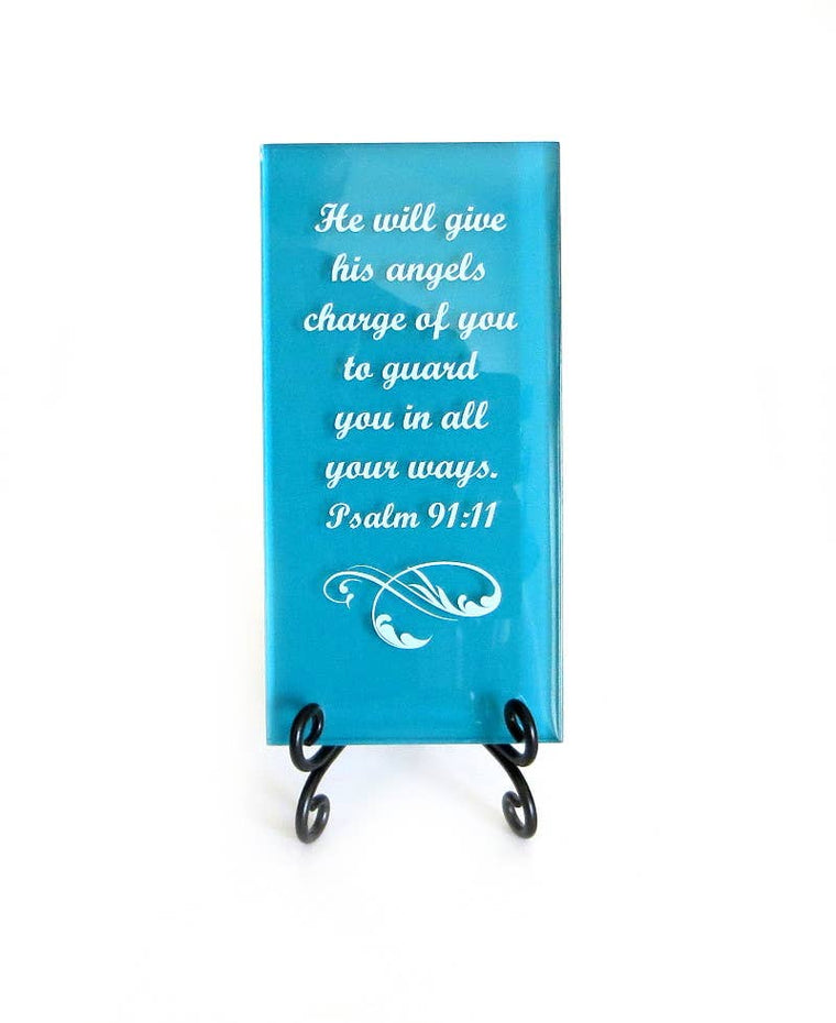 Inspirational Glass Plaque - He Will Give His Angels Charge