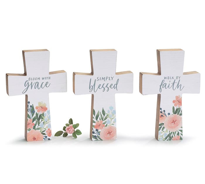 FLORAL CROSS SHELF SITTERS WITH MESSAGES