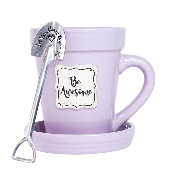 Flowerpot Mug with Spoon - Be Awesome w Scripture