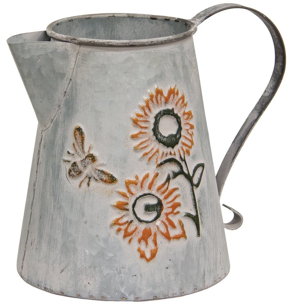 Washed Metal Sunflower & Bee Watering Can