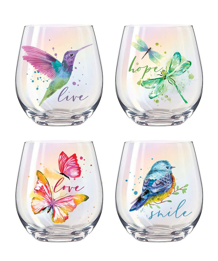 Stemless Wine Glasses - Wings of Summer