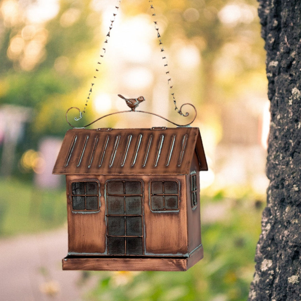 Hanging Iron Bird Feeder w/Copper Finish Cottage"