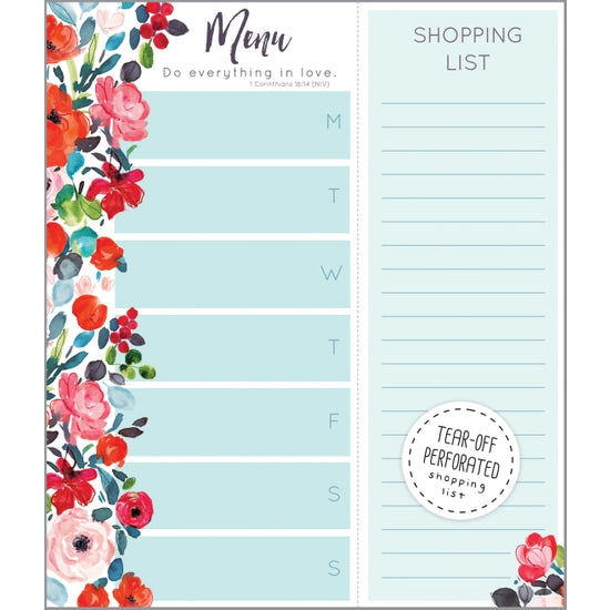 Meal Planner Pad - Roses on Blue