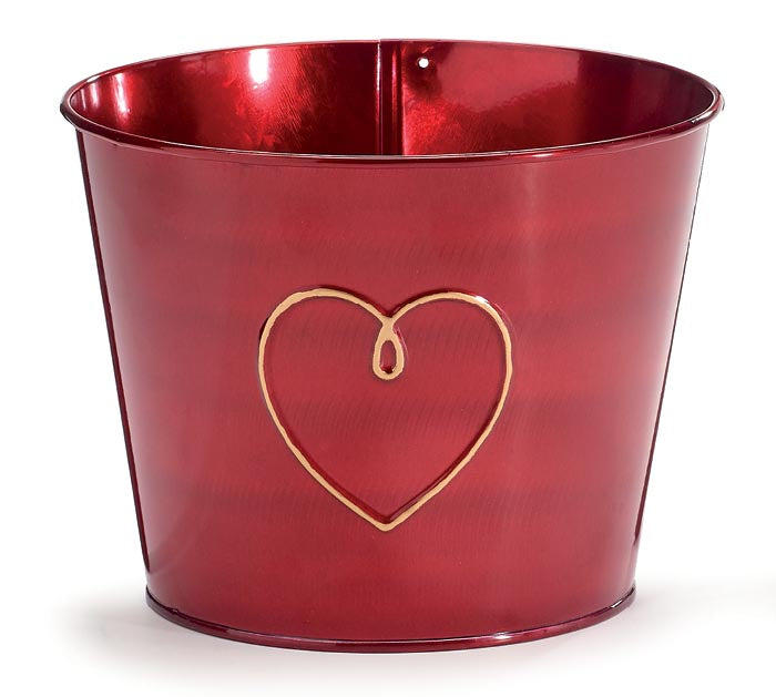 Valentine Pot Cover - GOLD HEART METALLIC RED