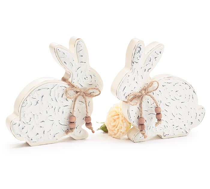 EASTER - MIRRORED TIN/WOOD BUNNY SHELF SITTERS