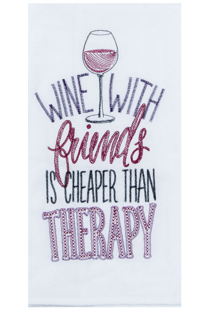 Wine with Friends Embroidered Flour Sack Towel