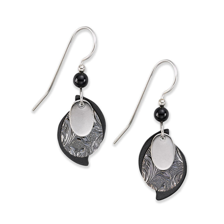 BLACK THREE LAYER PAISLEY - SILVER FOREST EARRINGS