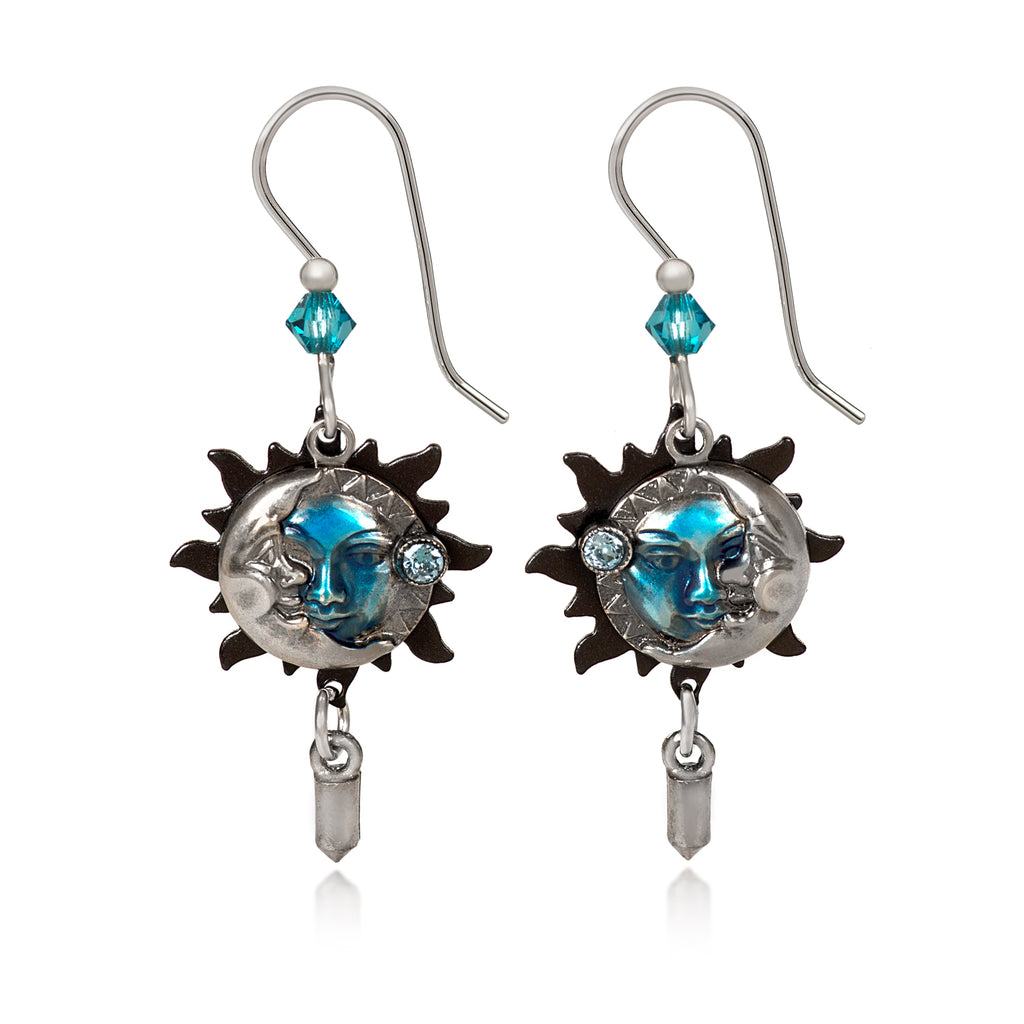BLUE ECLIPSE WITH CRYSTALS- SILVER FOREST EARRINGS
