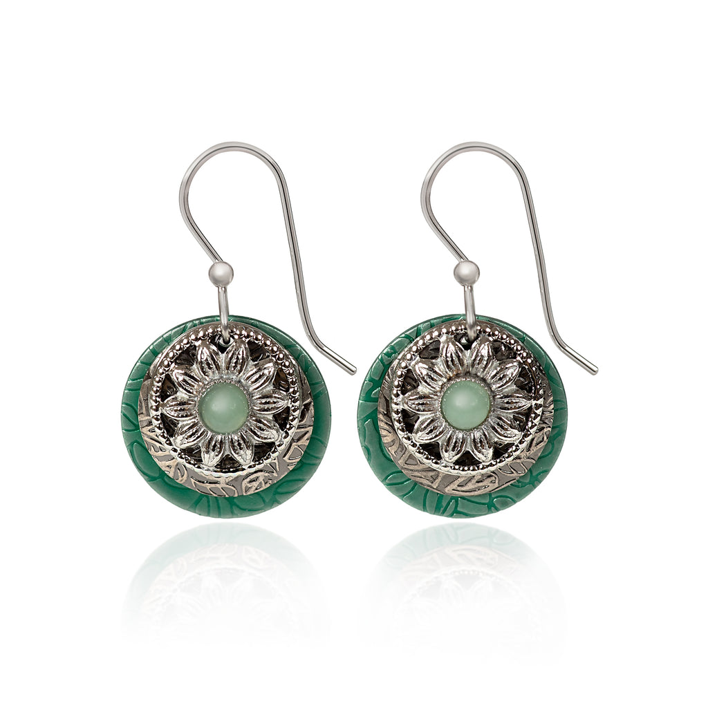 ROUND LAYERS WITH FLOWER - SILVER FOREST EARRINGS