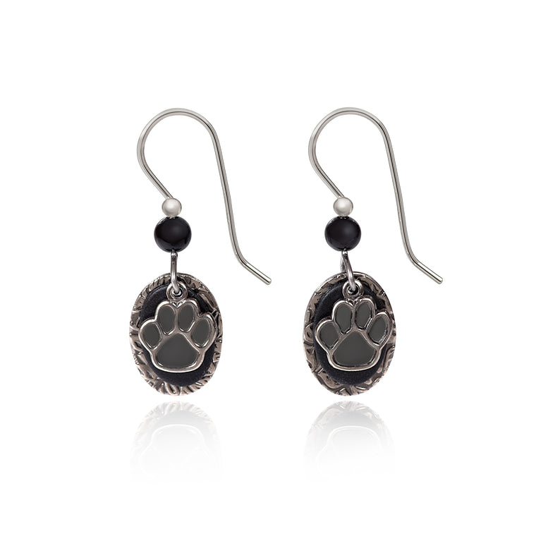 SILVER PAW PRINT ON OVALS- SILVER FOREST EARRINGS
