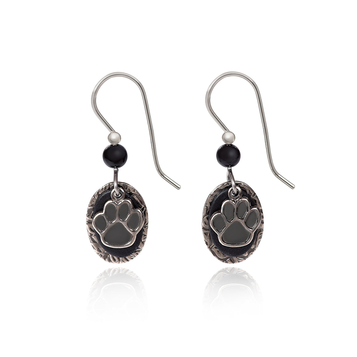 SILVER PAW PRINT ON OVALS- SILVER FOREST EARRINGS