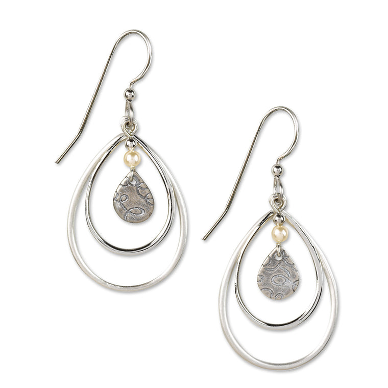 SILVER TRIPLE WITH PEARL - SILVER FOREST EARRINGS