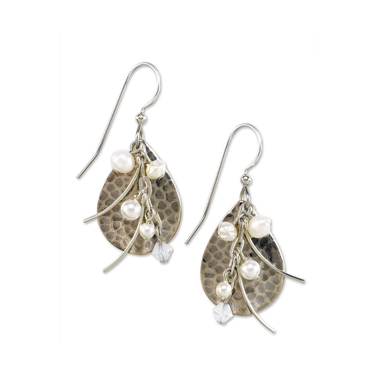 SILVER HAMMERED WITH PEARLS - SILVER FOREST EARRINGS