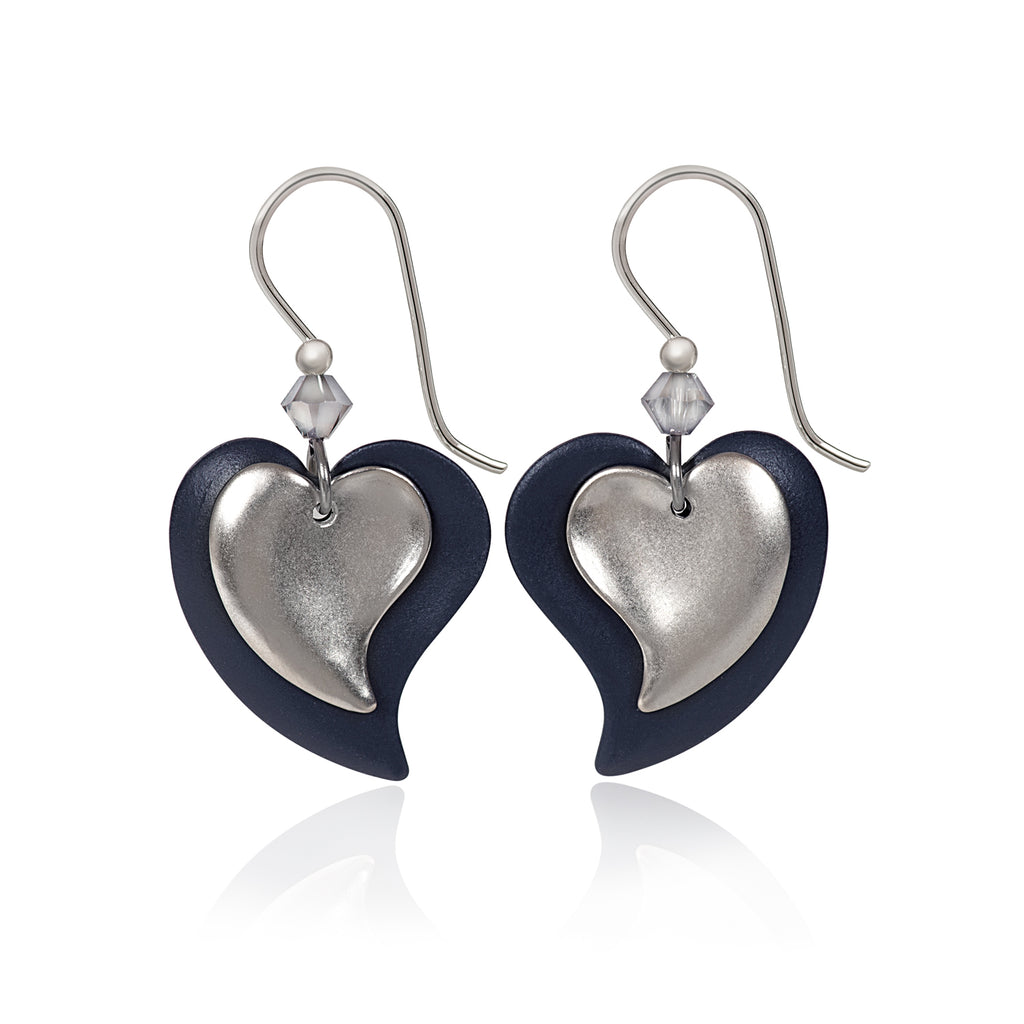 SILVER LAYERED MODERN HEARTS - SILVER FOREST EARRINGS