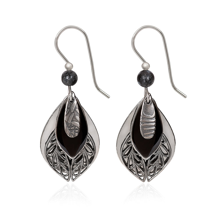 SILVER LAYERED SHAPES WITH FILL- SILVER FOREST EARRINGS