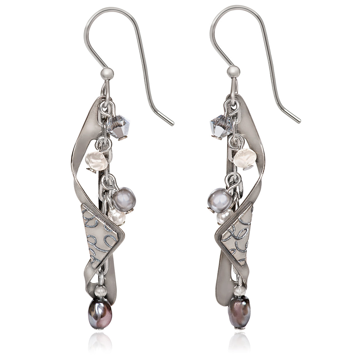 SILVER BEADED WITH CHAIN- SILVER FOREST EARRINGS
