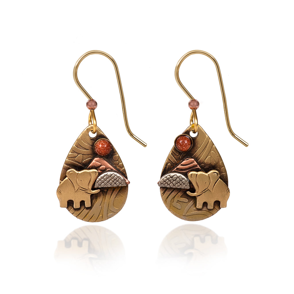 ELEPHANT ON TRAIL WITH STONE- SILVER FOREST EARRINGS