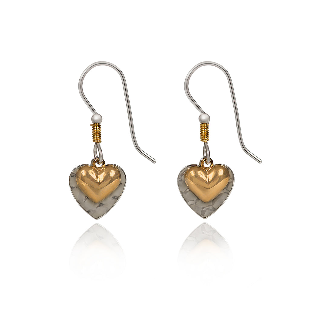 LAYERED HEARTS WITH WIRE WRAP- SILVER FOREST EARRINGS