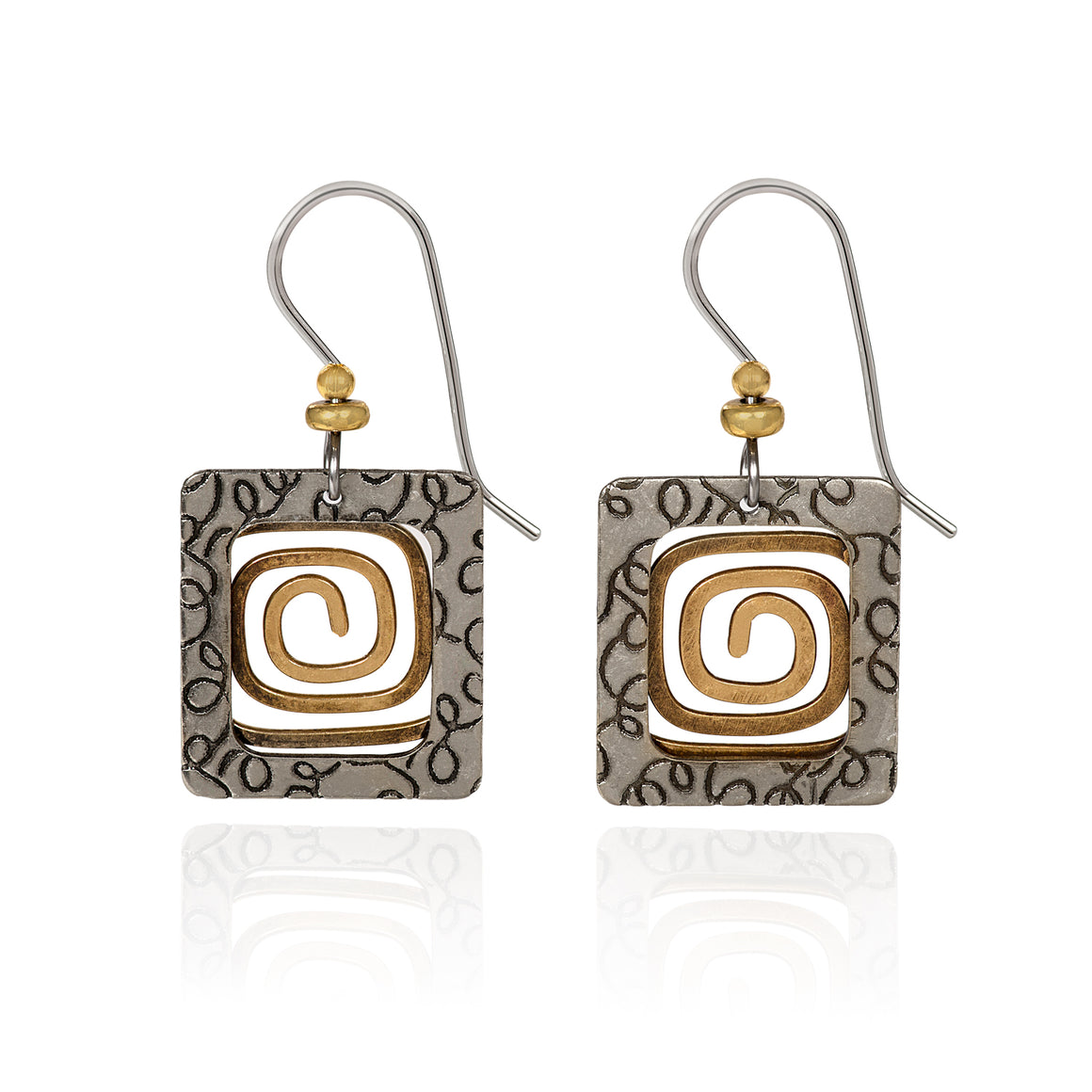 TEXTURE SQUARE WITH COIL CENTER- SILVER FOREST EARRINGS