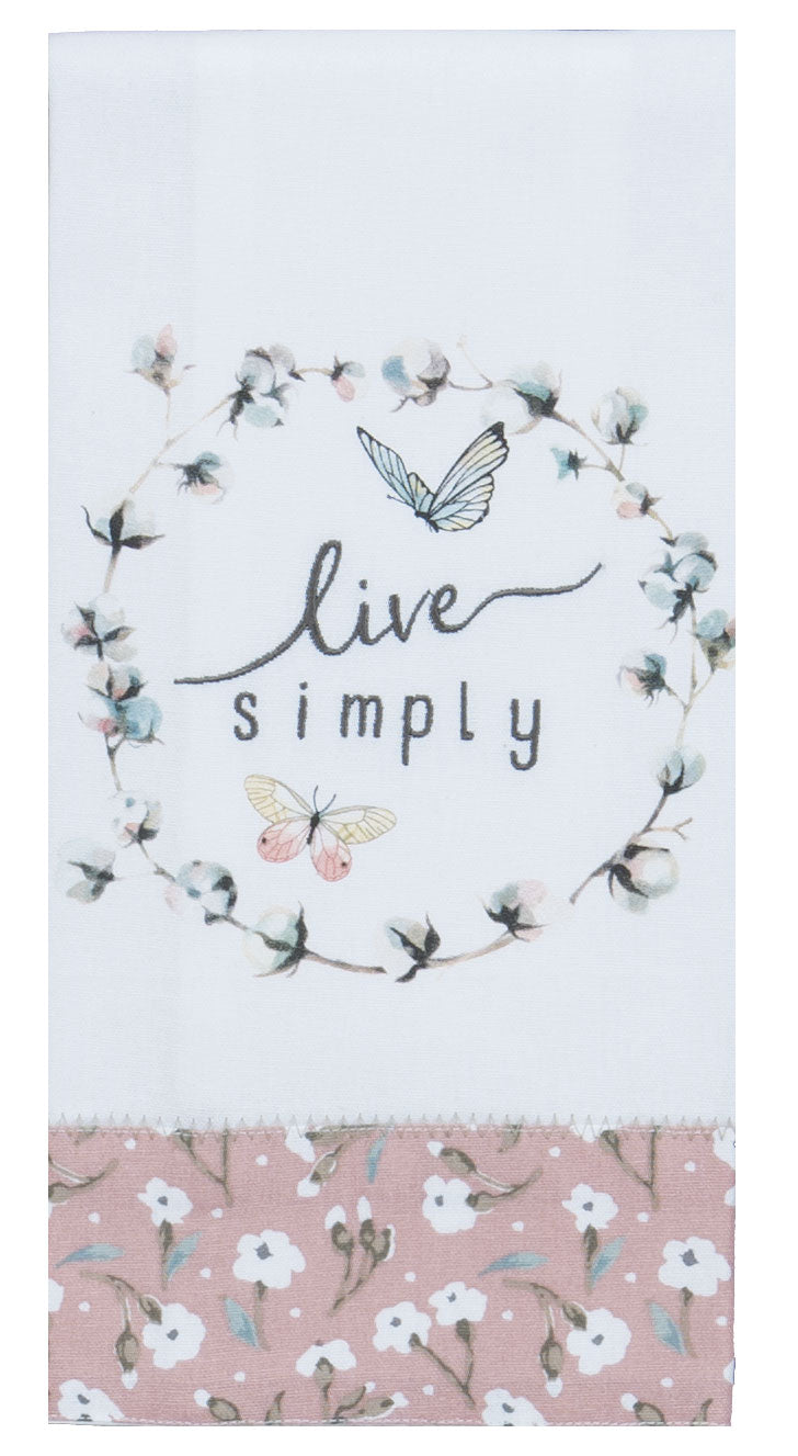 Handmade Blush Live Simply Embroidery Tea Towel
