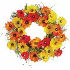 Fall Poppy Wreath Yellow and Orange"