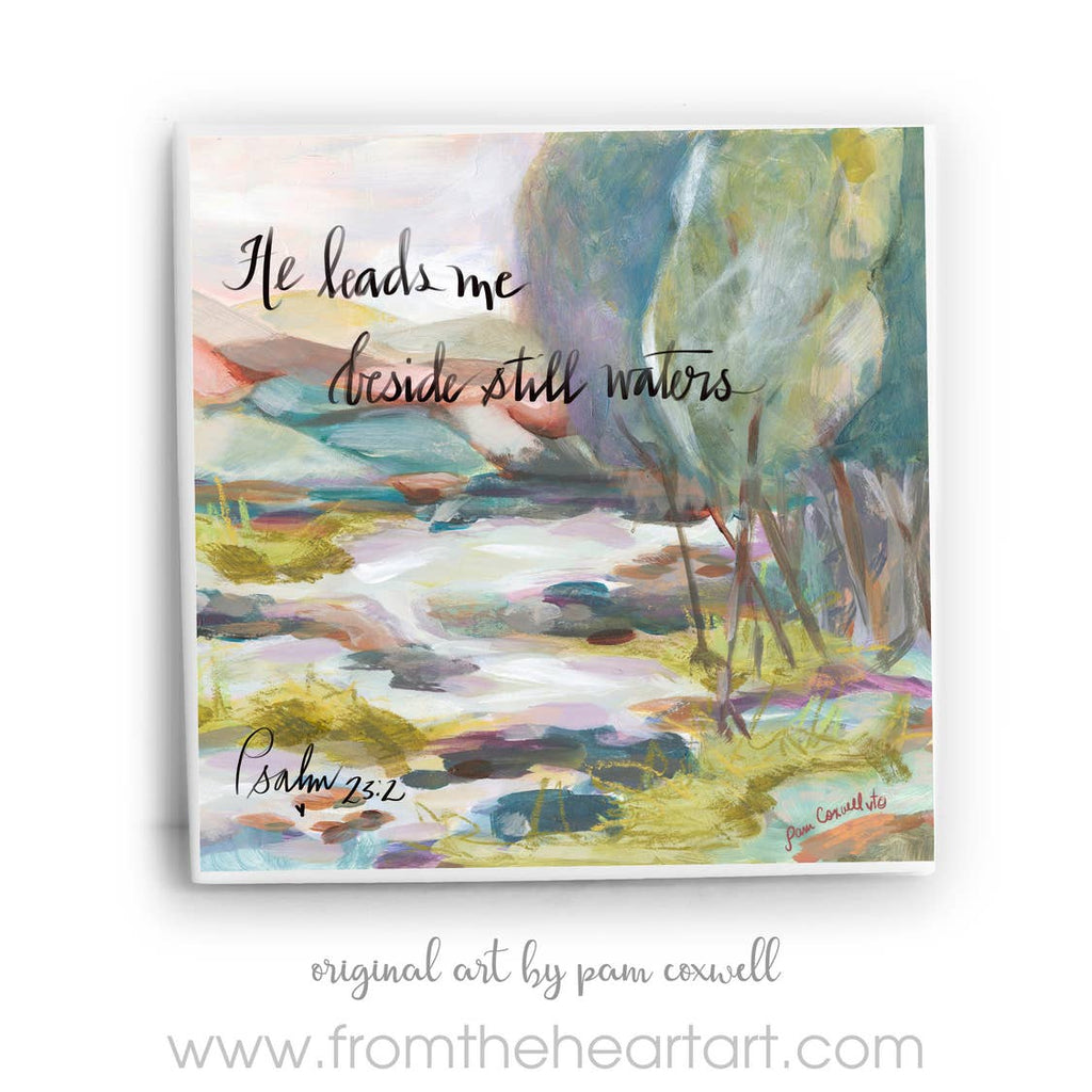 Psalm 23 Still Waters Ceramic Tile by Pam Coxwell