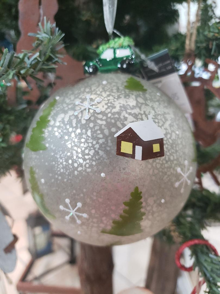 Car with Tree on Glass Ornament - Lodge