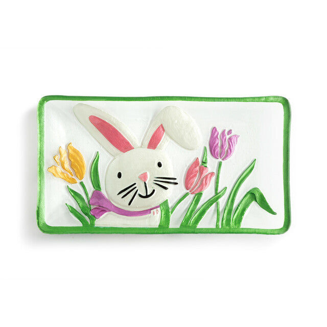 Glass Platter -Bunny in Tulips